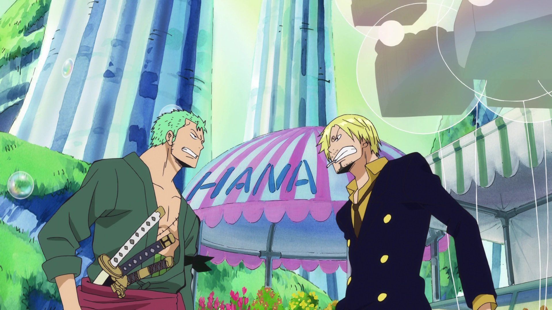 Zoro and Sanji seen arguing in the anime (Image via Toei Animation)