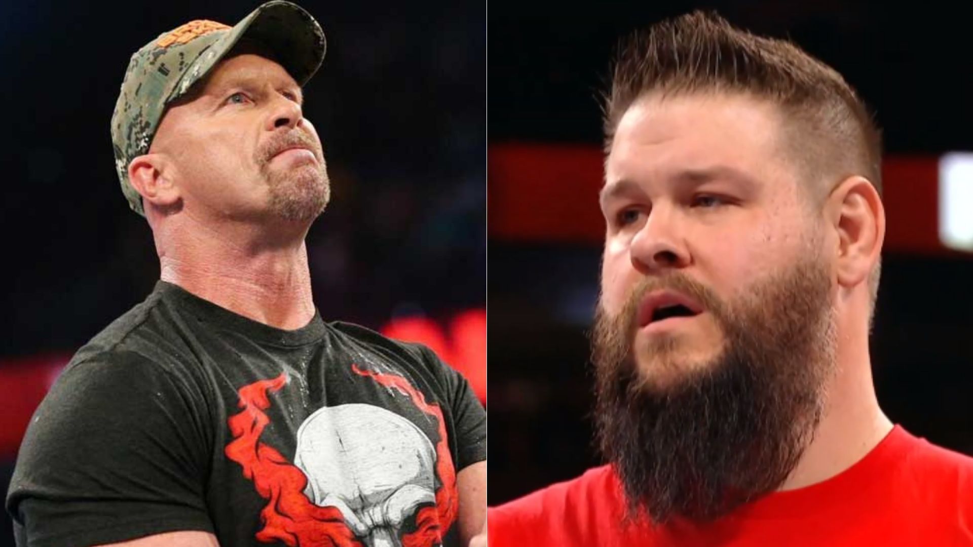 Steve Austin (left); Kevin Owens (right)