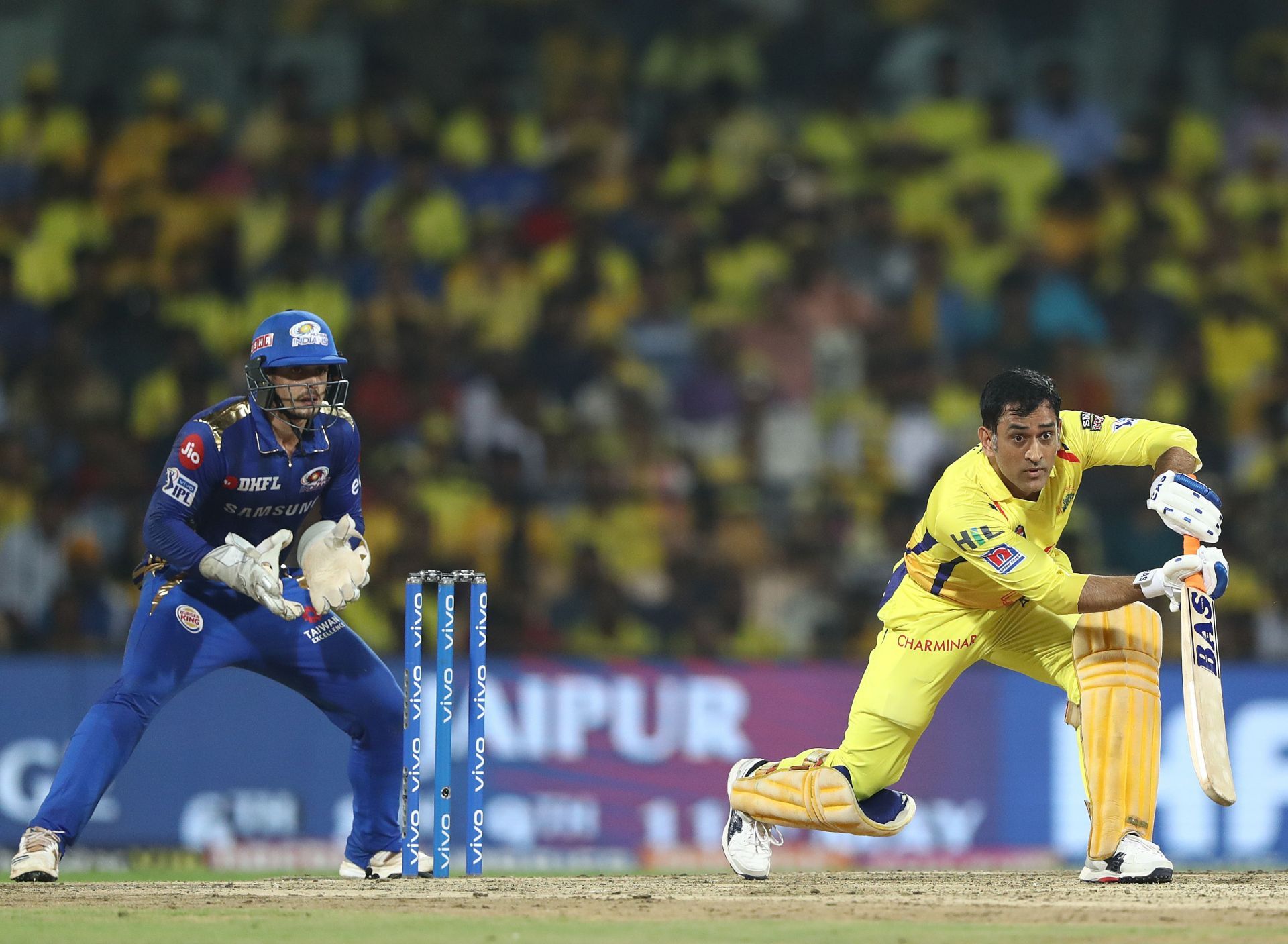 MS Dhoni batting against Mumbai Indians. Pic: Getty Images
