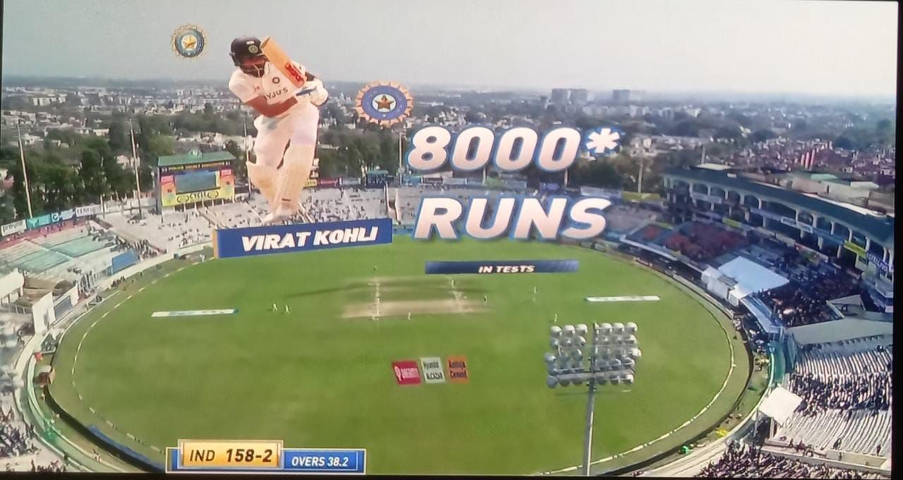 Virat Kohli breaches the 8000-run barrier in his 100th Test [Image- Twitter]