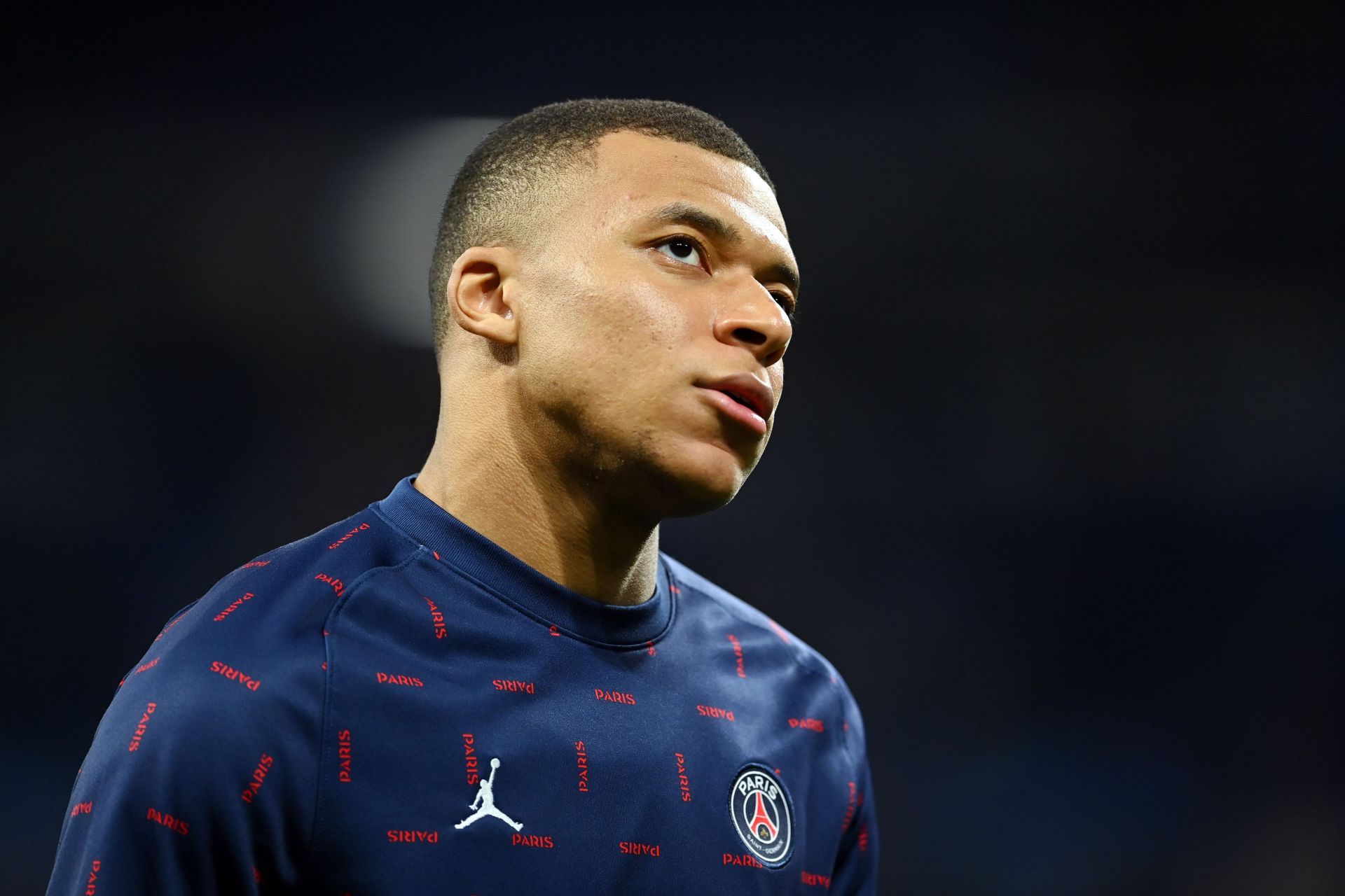 Kylian Mbappe looks ahead of PSG's UCL clash against Real Madrid.