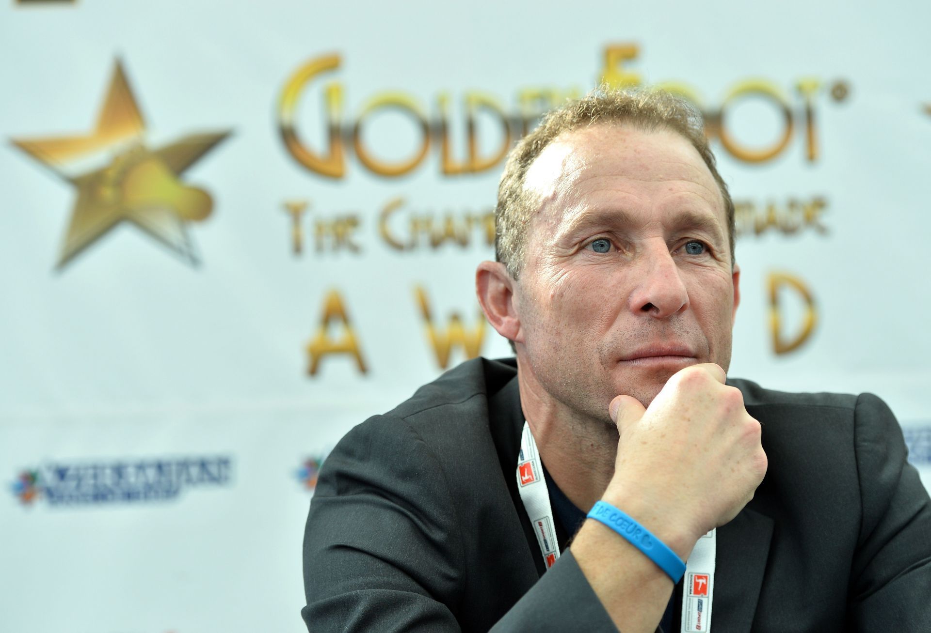 Former Marseille footballer Jean-Pierre Papin at a press conference.