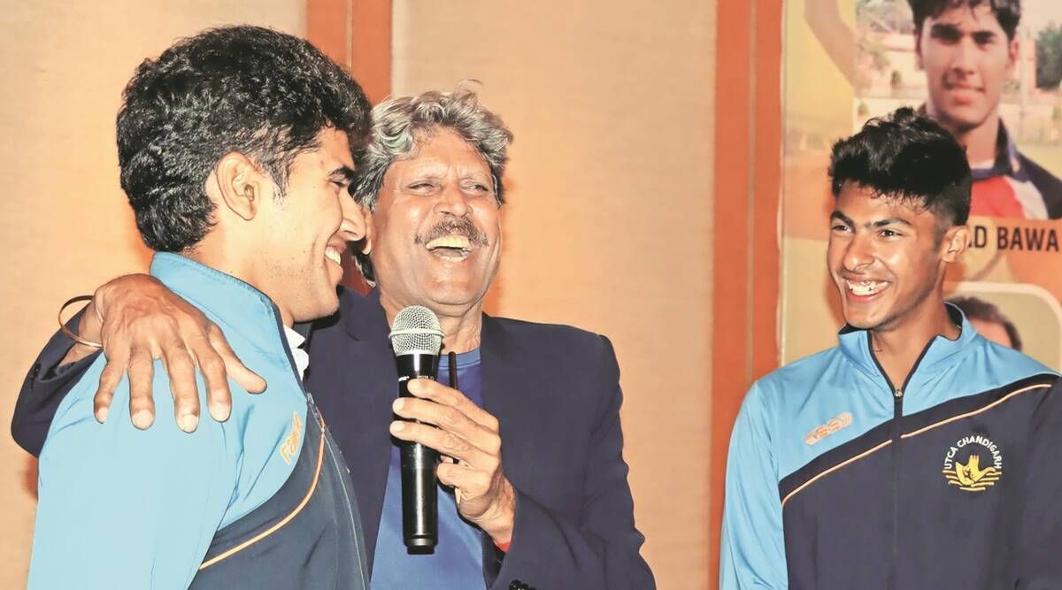Kapil Dev interacted with India&#039;s U-19 stars Raj Bawa and Harnoor Singh (PC: Indian Express)