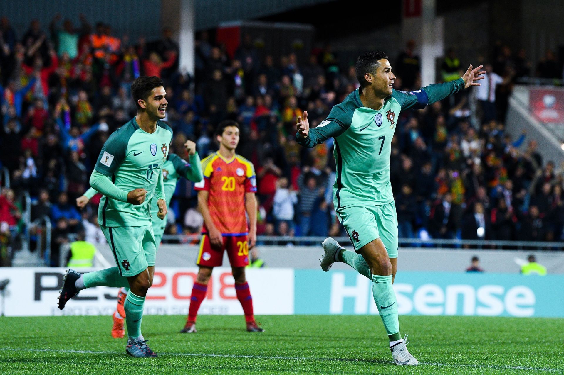 Ronaldo celebrates a goal against Andorra in the 2018 FIFA World Cup qualifiers