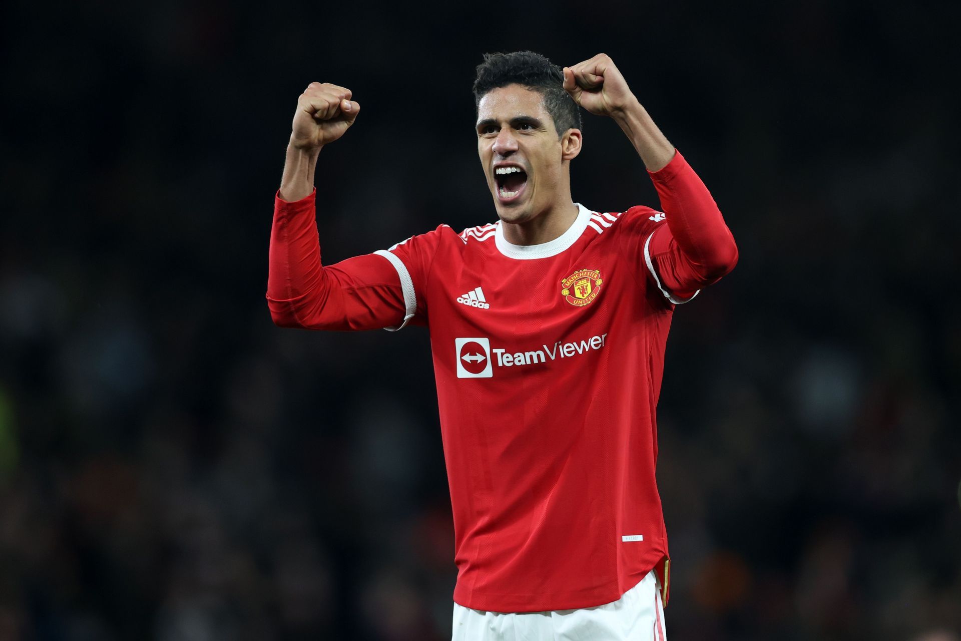 Raphael Varane celebrates the win against Tottenham Hotspur.