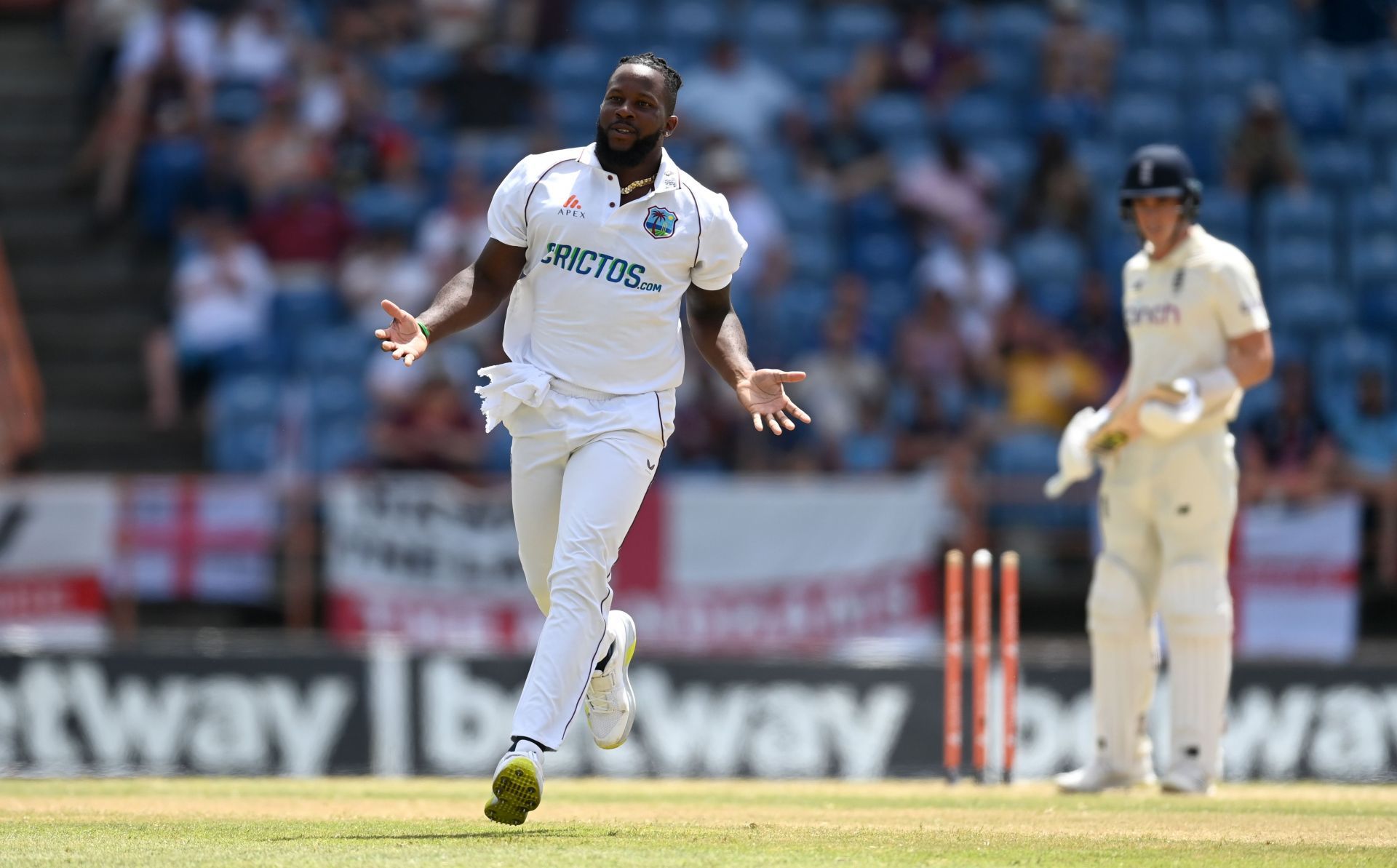 Kyle Mayers took seven wickets in 27 overs during the third Test against England