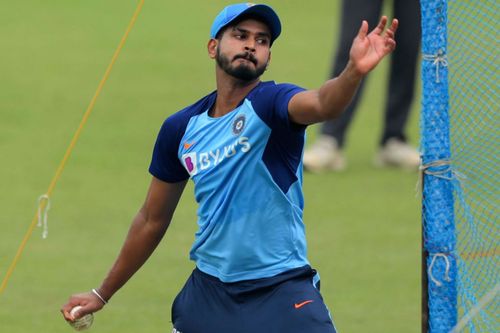 Shreyas Iyer practices leg-breaks during a net session. (PC: Telegraph)