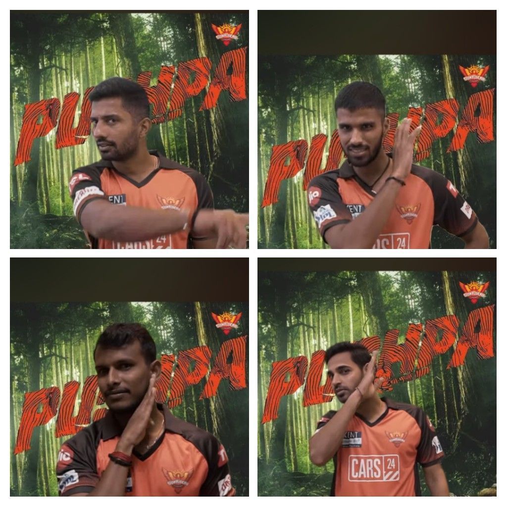 SunRisers Hyderabad take up the #Pushpa step challenge ahead of the upcoming season of the IPL [Image- Screengrab]