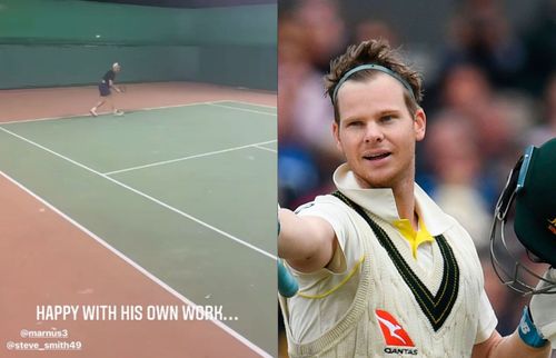 Steve Smith enjoys a tennis session with his teammates (PC: Instagram)