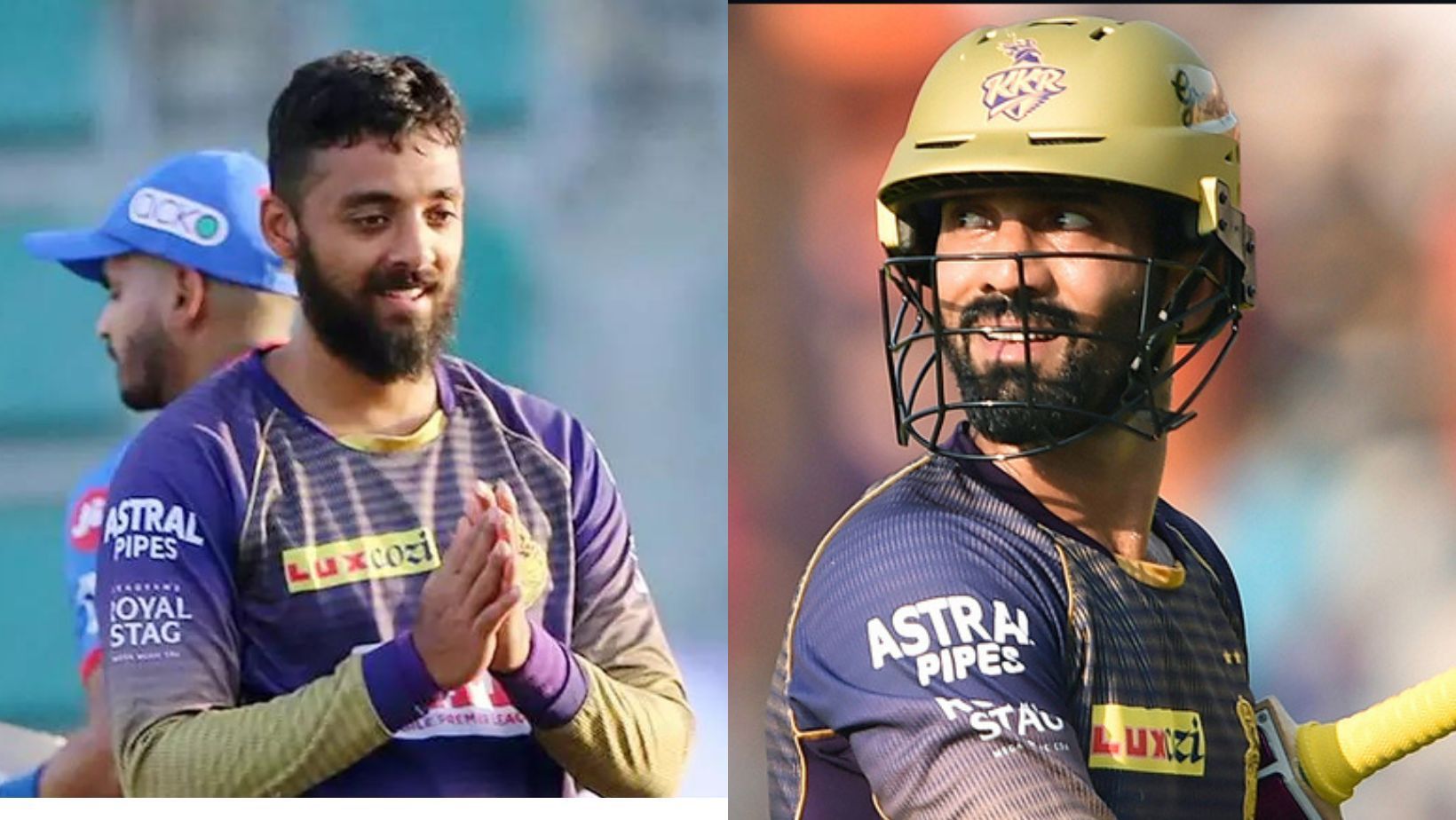 Varun Chakravarthy (L) and Dinesh Karthik.