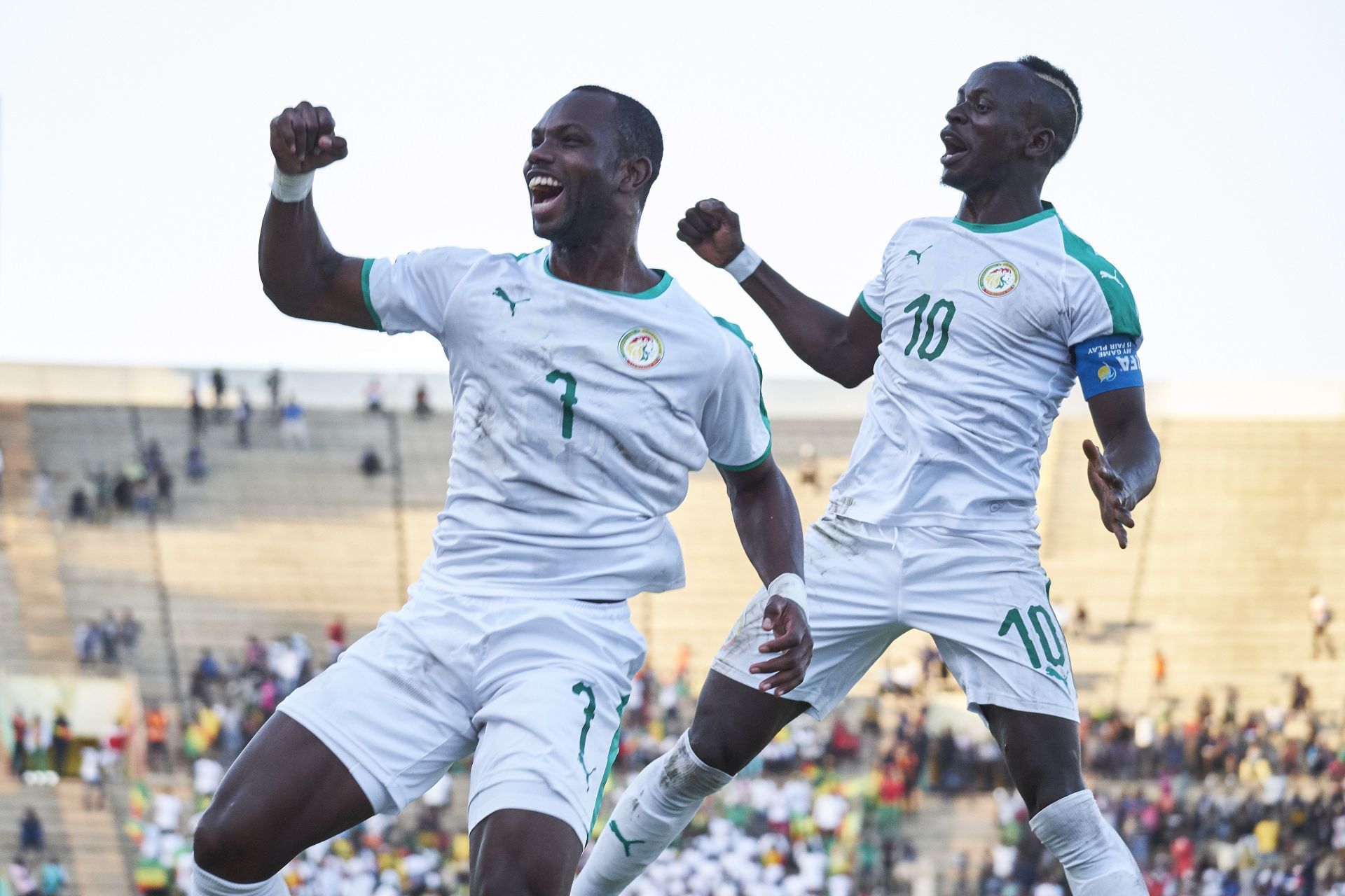 Moussa Konate and Sadio Mane of Senegal