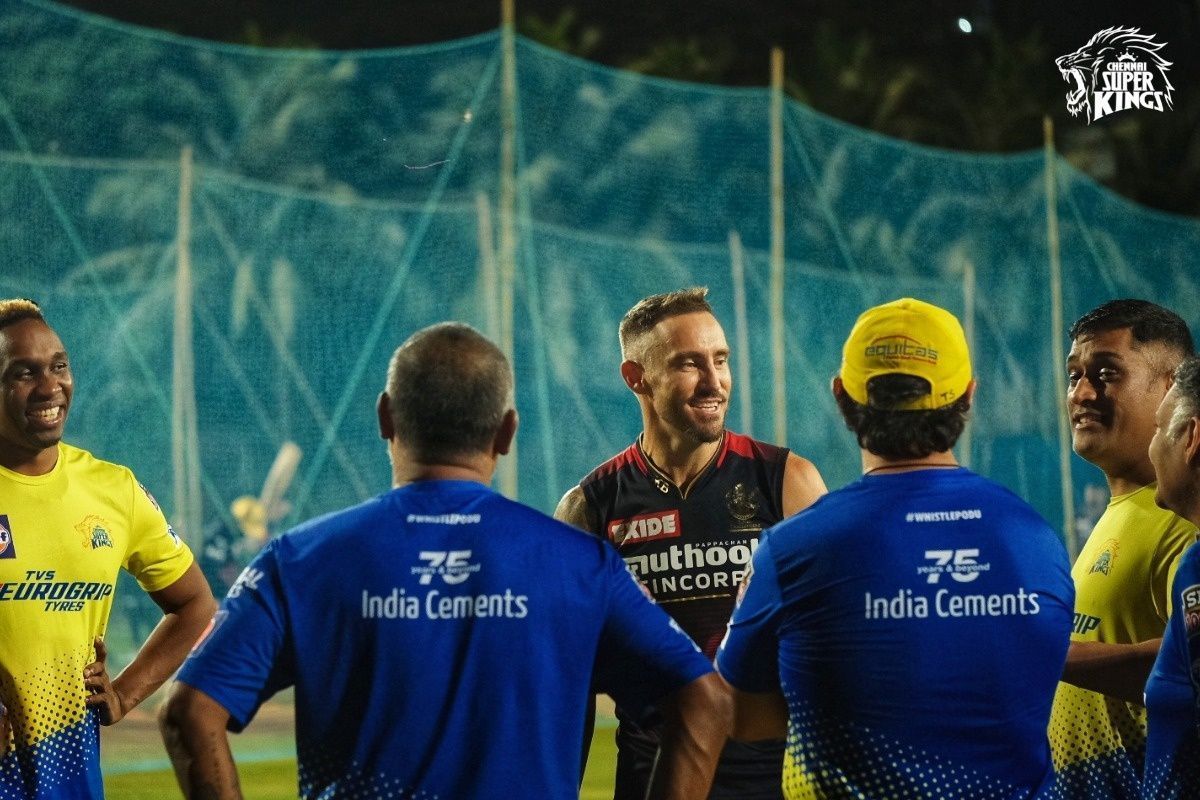 Faf Du Plessis with members of the CSK camp. Pic credits: CSK