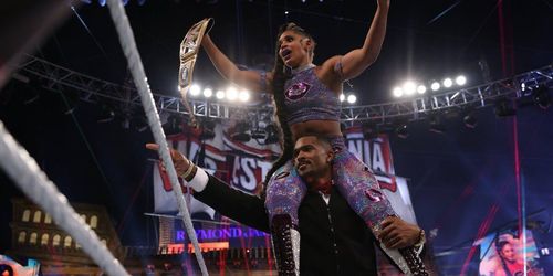 Montez Ford and Bianca Belair at WrestleMania 37