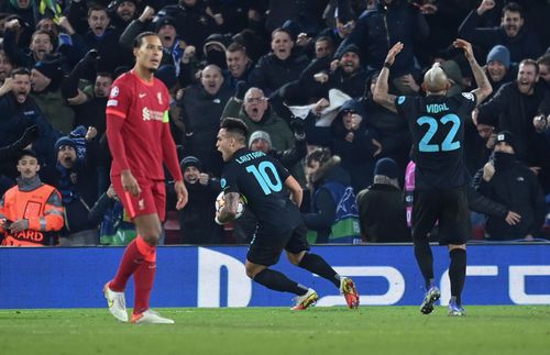 Lautaro Martinez celebrates after scoring.