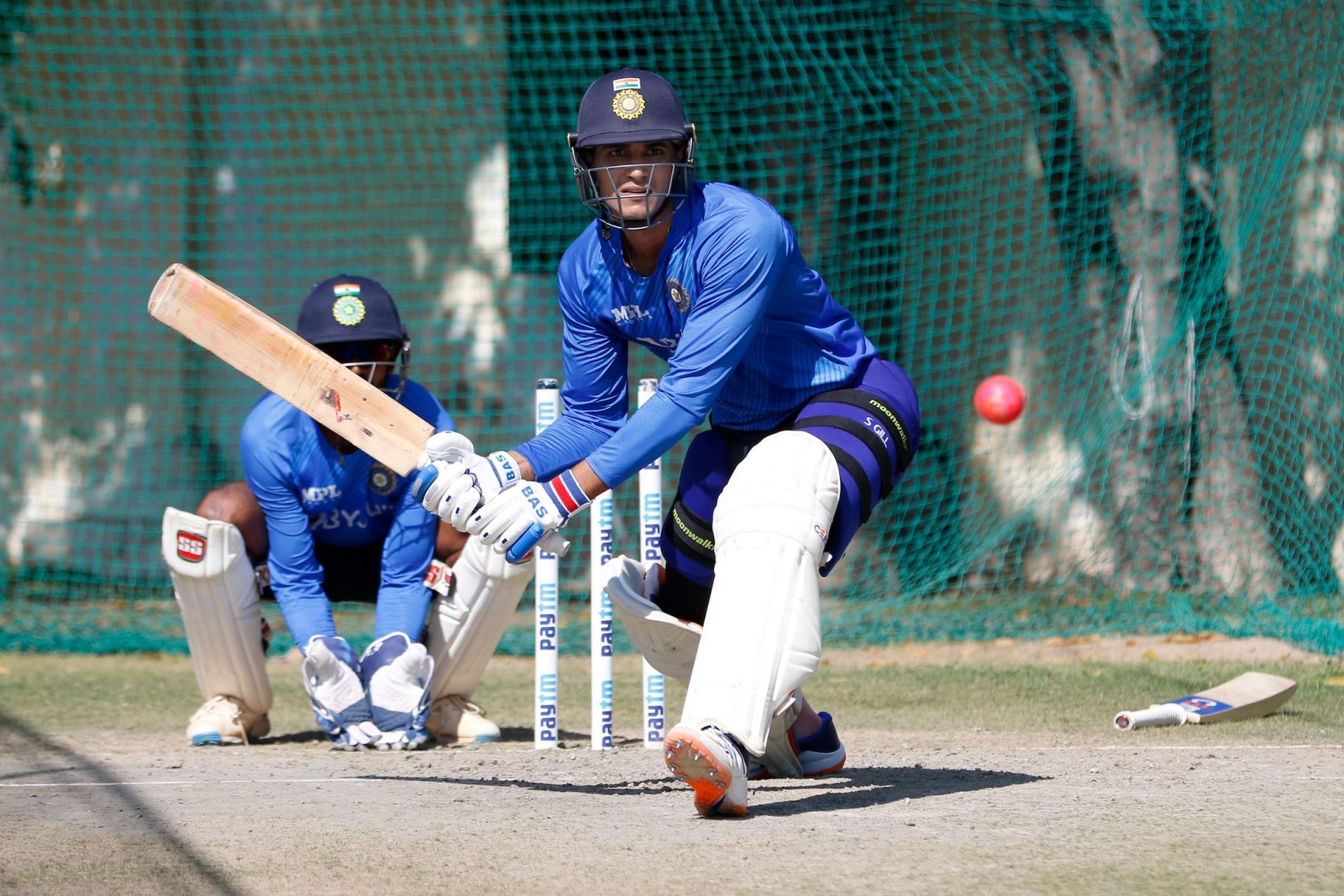 Shubman Gill practises against the pink ball during a training session in Bengaluru [Credits: BCCI]