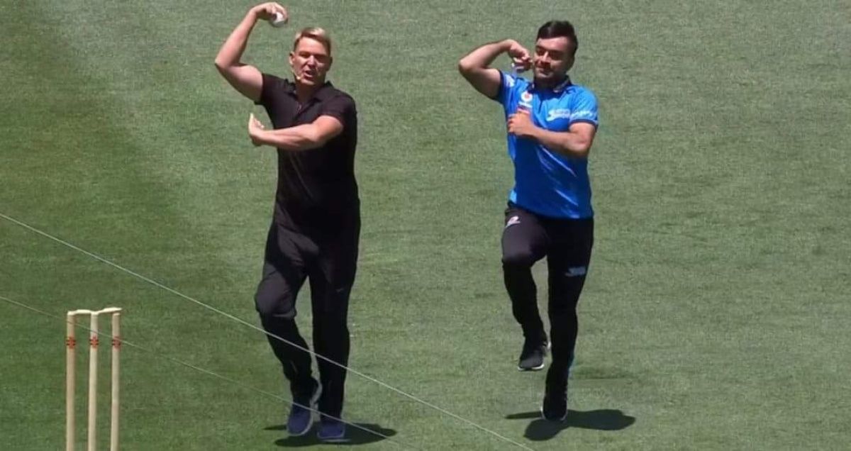 Shane Warne and Rashid Khan at the MCG. Pic: Fox Cricket