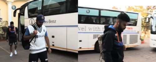 Team India arriving in Mohali stadium for Day 2 of Test. Pic: BCCI