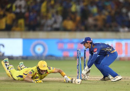 Shane Watson is run out during the IPL 2019 final. Pic: Getty Images