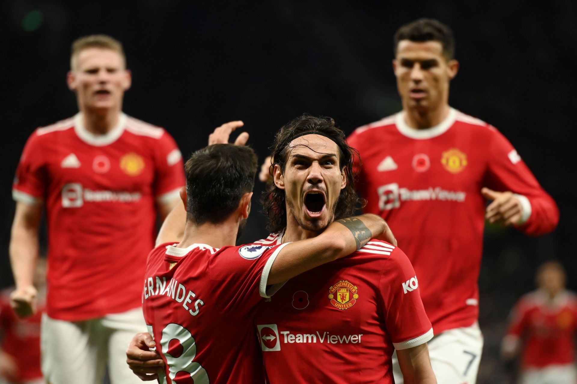 Cavani (centre-right) was instrumental in Manchester United's previous 3-0 win over Spurs