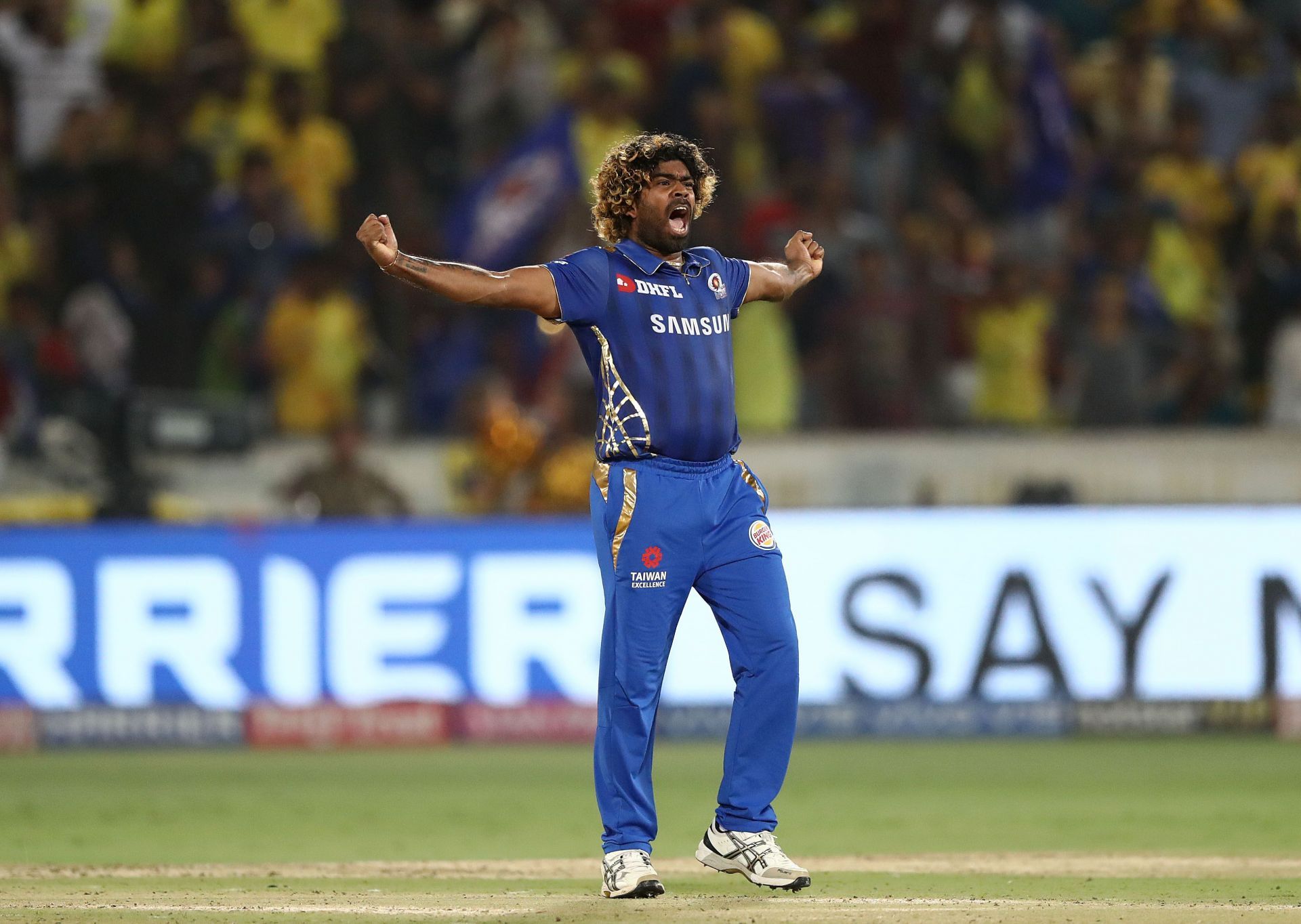 Lasith Malinga celebrates during the IPL 2019 final. Pic: Getty Images