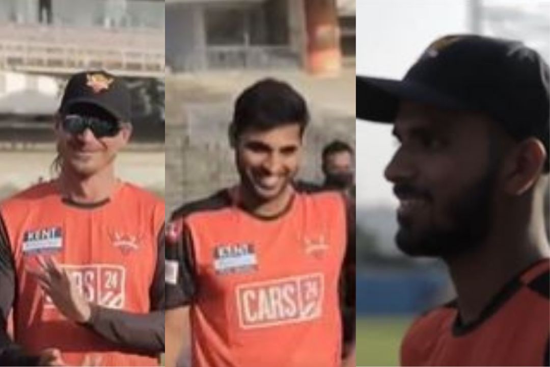 Dale Steyn (left), Bhuvneshwar Kumar (center) and Washington Sundar (right) joined the SRH training camp earlier today (PC: SRH Twitter)