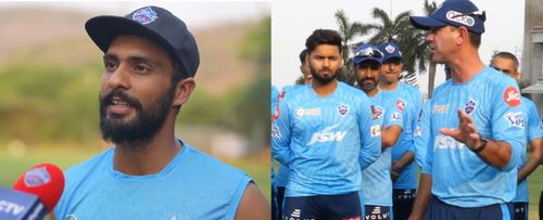 Mandeep Singh (left) and Ricky Ponting with DC players. Pic: Delhi Capitals