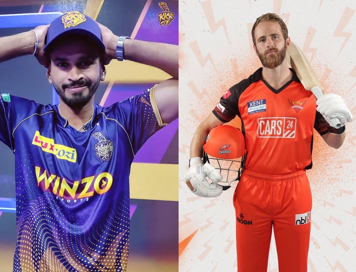 Shreyas Iyer (left) and Kane Williamson in their team jerseys.