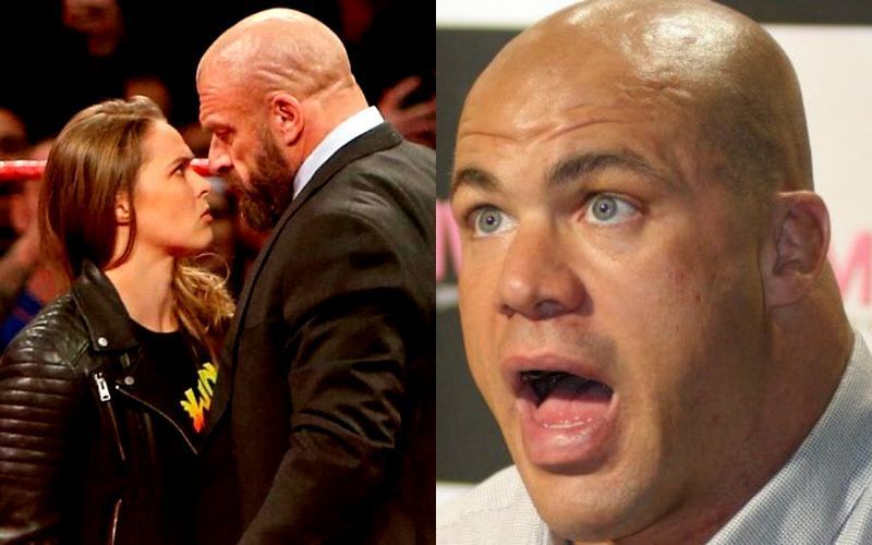 Ronda Rousey and Triple H (left); Kurt Angle (right)