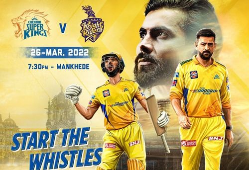 Chennai Super Kings face Kolkata Knight Riders in IPL 2022 opener. Pic: CSK/ Twitter