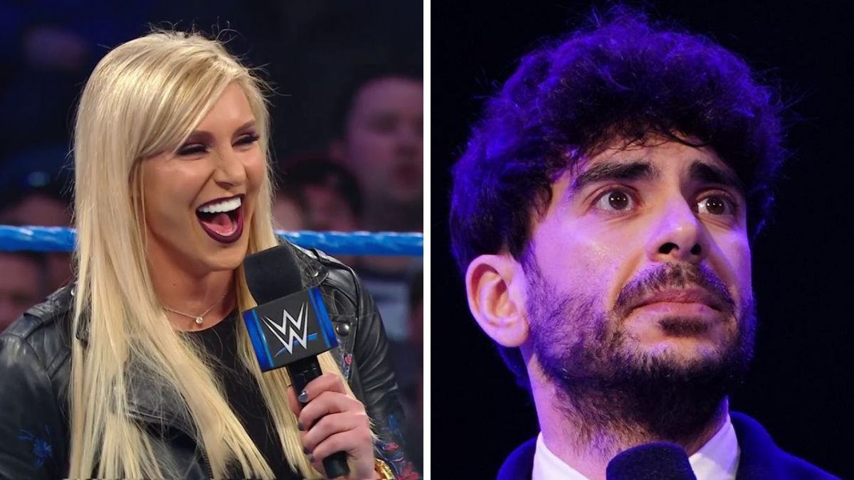 Charlotte Flair (left); Tony Khan (right)