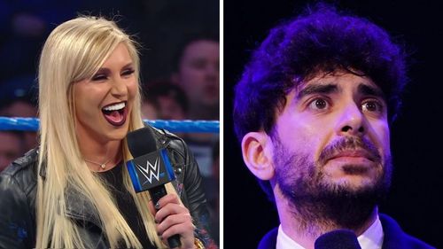 Charlotte Flair (left); Tony Khan (right)