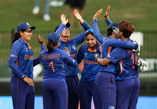 Indian women's team celebrating after a wicket (PC: ICC)