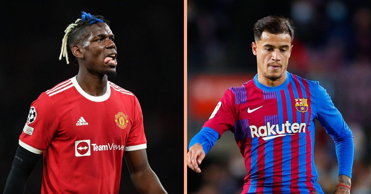 Manchester United&#039;s Paul Pogba and Barcelona&#039;s Philippe Coutinho (currently on loan at Aston Villa)
