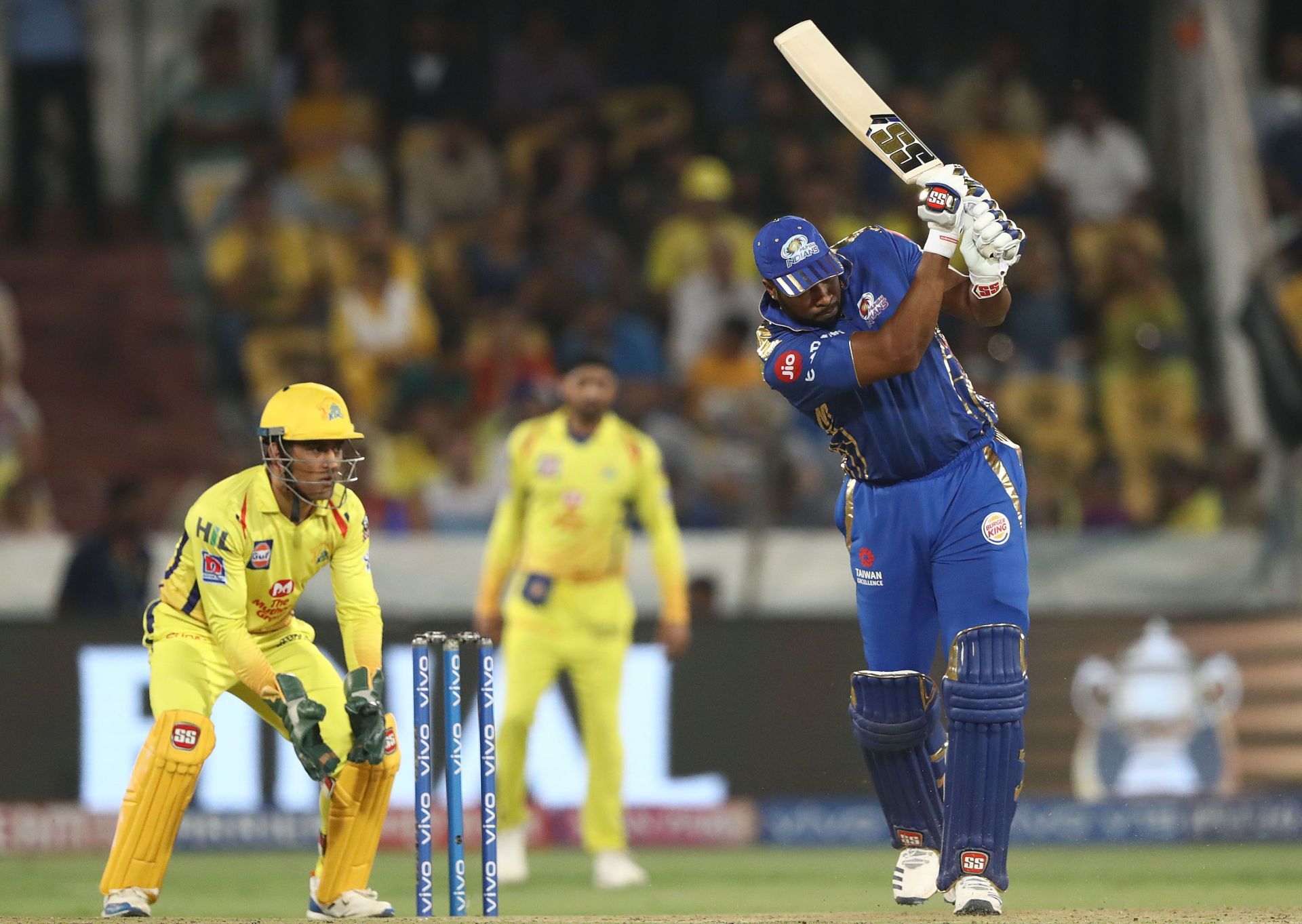 Kieron Pollard batting against CSK. Pic: Getty Images