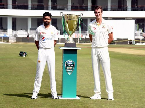 Babar Azam (left) and Pat Cummins (right) will lead Pakistan and Australia respectively for the inaugural Benaud-Qadir trophy