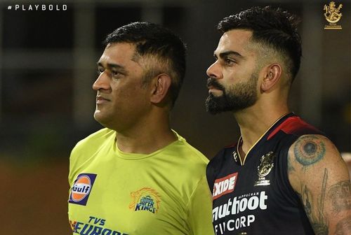 MS Dhoni (left) and Virat Kohli during a practice session. Pic: RCB