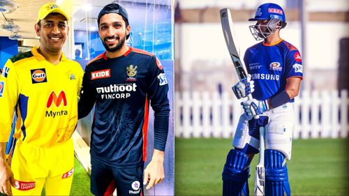 MS Dhoni with Mohammed Azharuddeen (L) and Aditya Tare