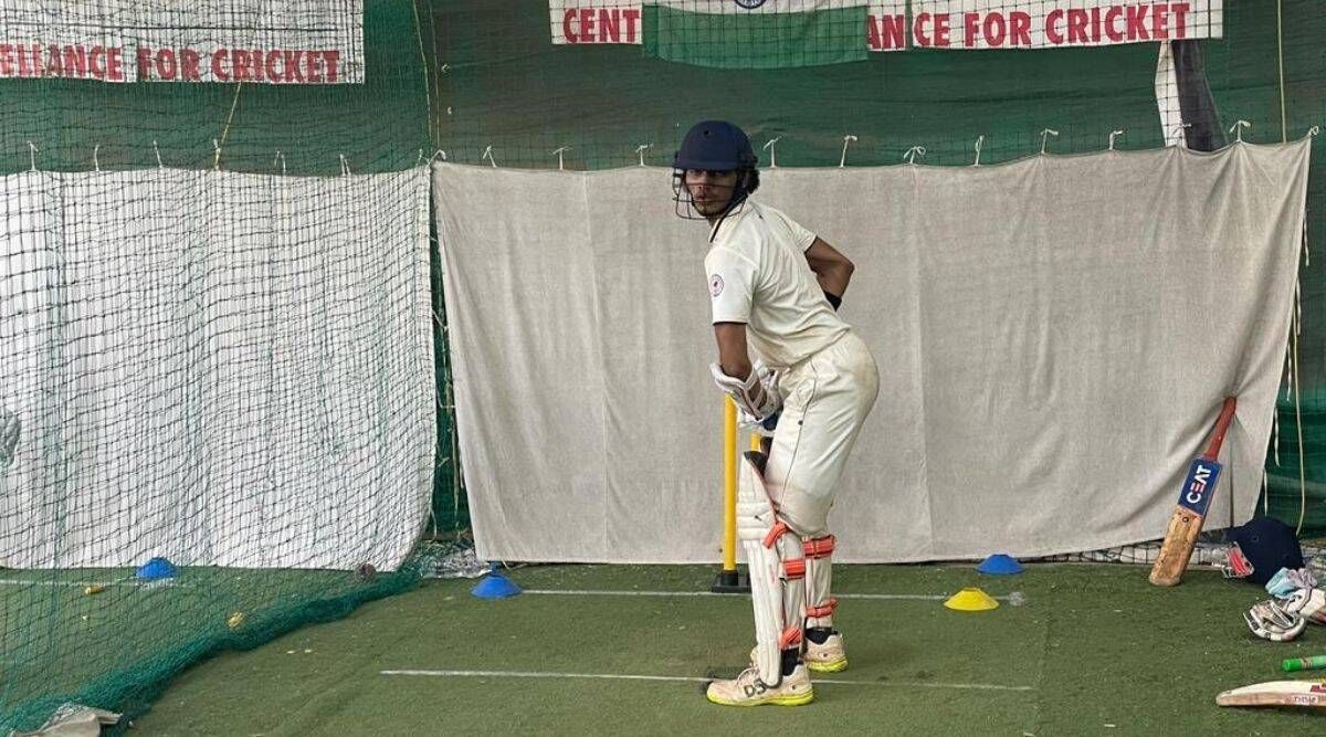 Siddarth Mohite during his marathon batting session. (Image credits: Indian Express)