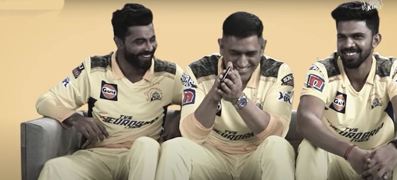 (LtoR) Ravindra Jadeja, MS Dhoni and Ruturaj Gaikwad. Pic: CSK