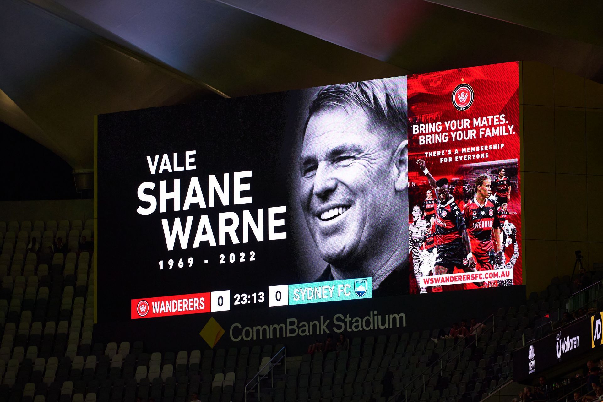 Tribute being paid to Shane Warne at a stadium after his sudden passing away