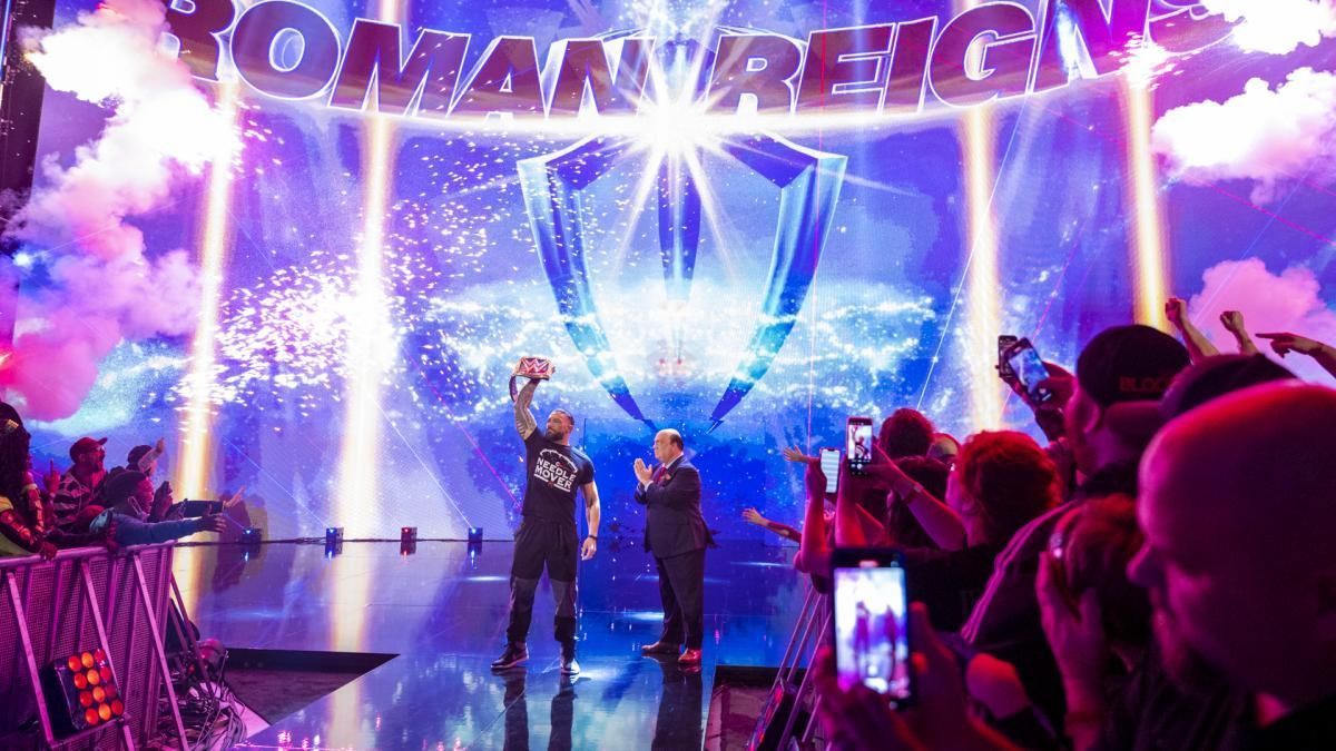 Universal Champion Roman Reigns makes his entrance with Paul Heyman