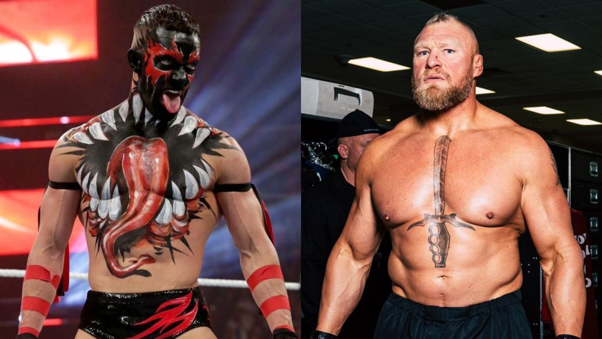 Finn Balor (left); Brock Lesnar (right)