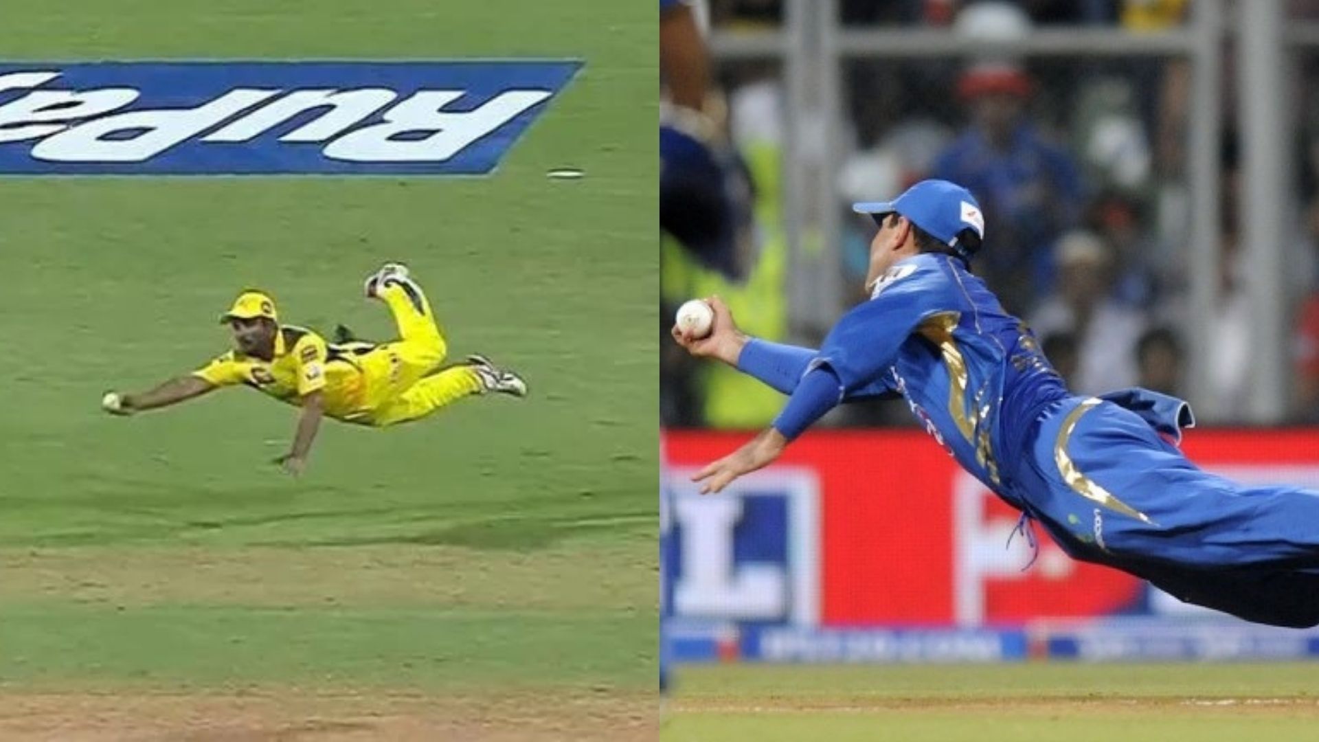 Ambati Rayudu (L) and Ricky Ponting taking one-handed stunners (P.C.:iplt20.com)