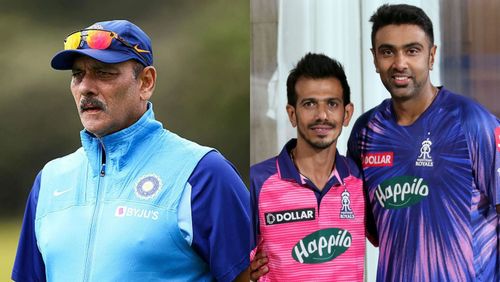 Ravi Shastri, Yuzvendra Chahal, and Ravichandran Ashwin (from left to right).