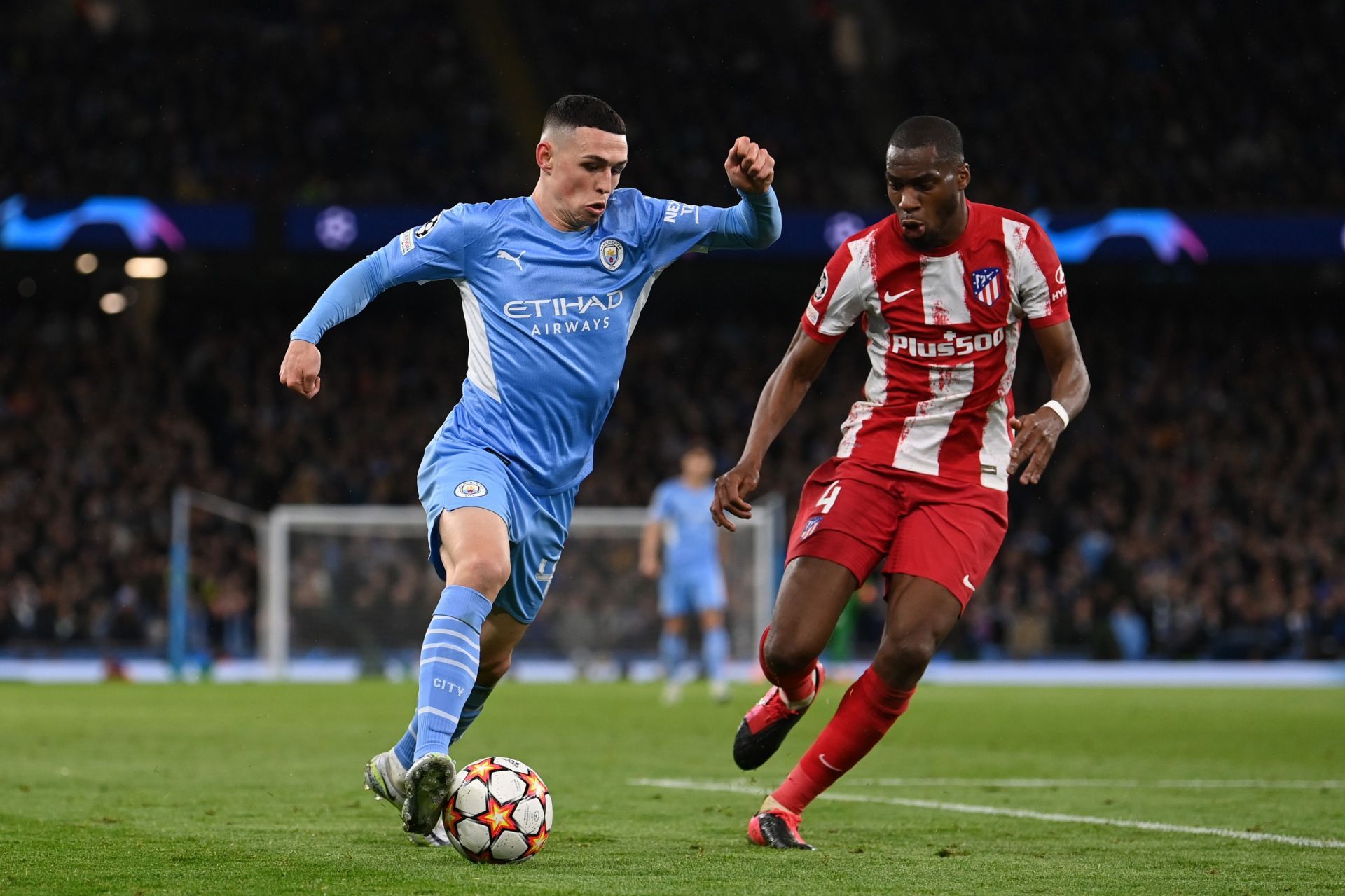 Phil Foden in action against Atletico Madrid.