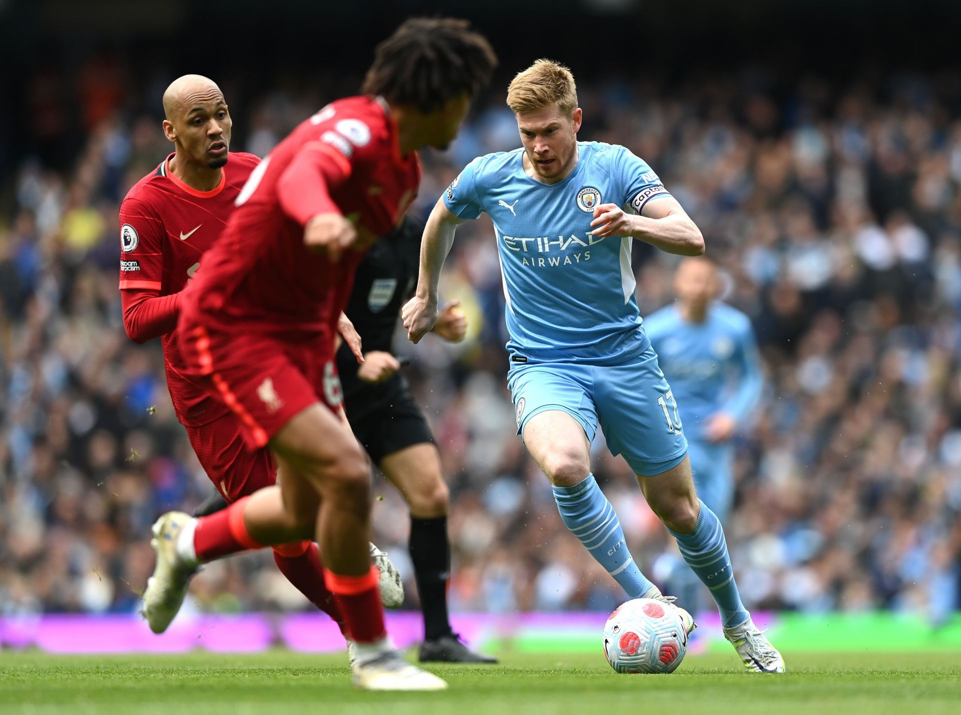 Kevin de Bruyne opened the scoring in the fifth minute against Liverpool.