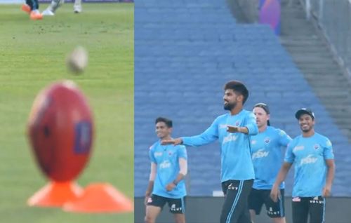 Delhi Capitals players during a fielding drill.