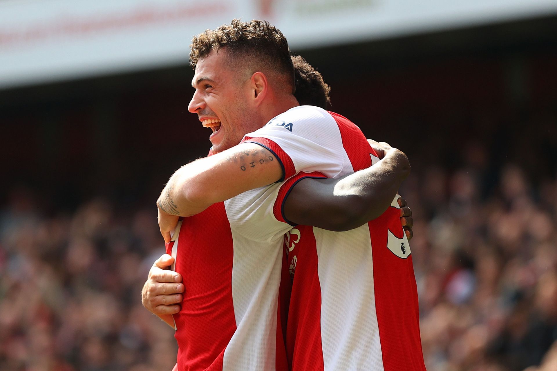 Granit Xhaka celebrates after scoring a goal.