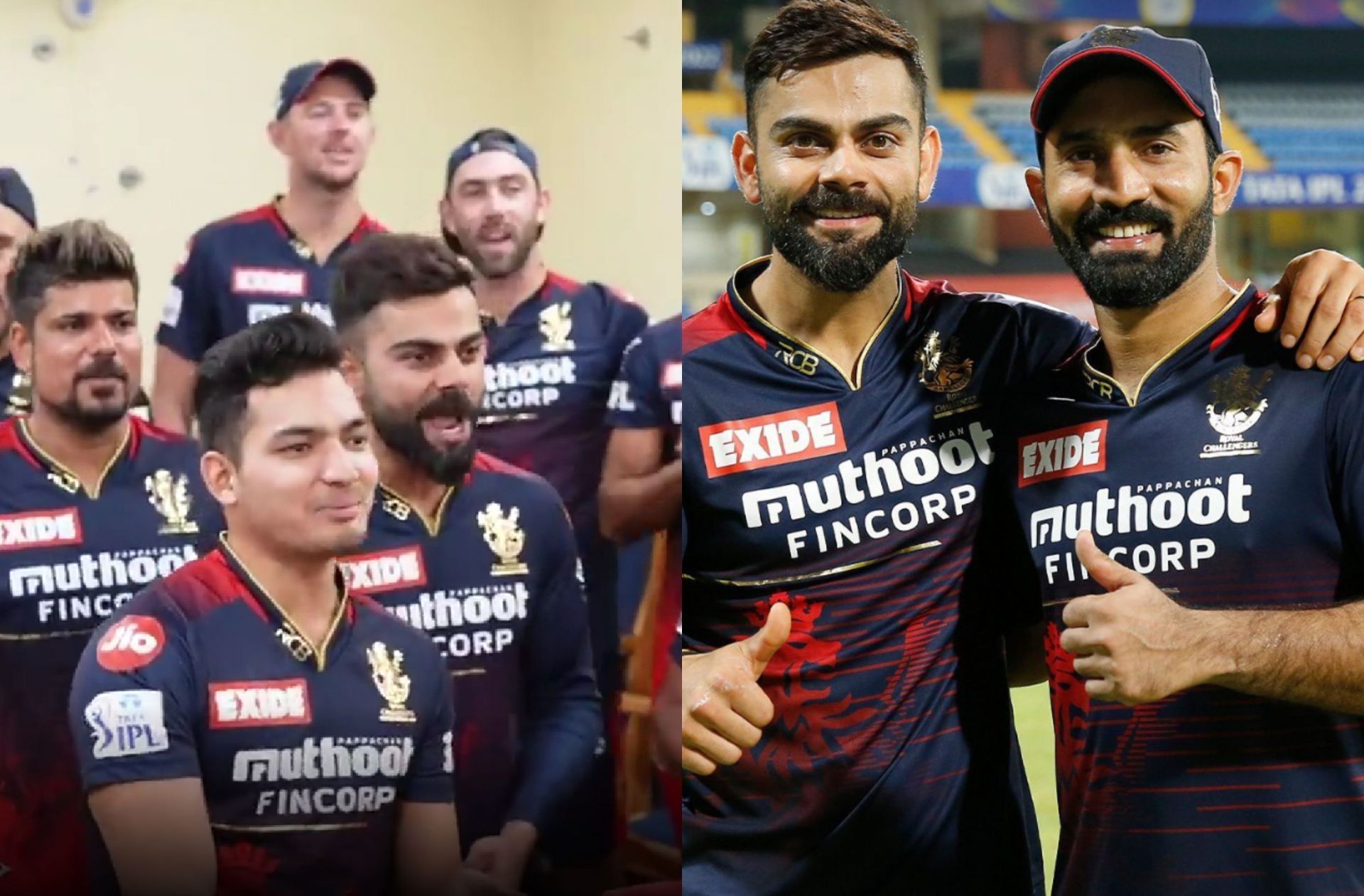 Virat Kohli, Dinesh Karthik, and other Bangalore players after the win against DC (PC: RCB/Instagram)