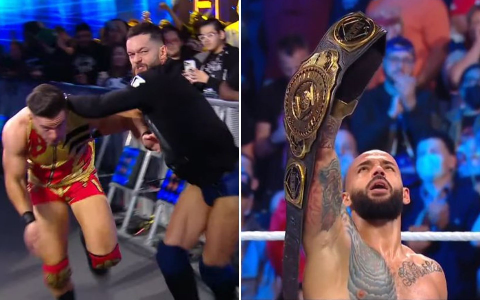 Austin Theory and Finn Balor (left)l Ricochet (right)